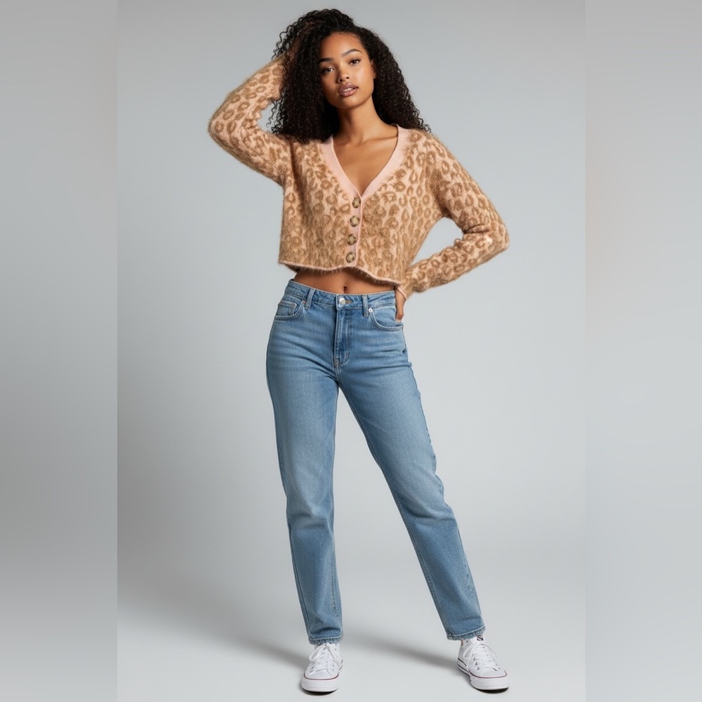 Urban Outfitters Kimchi Blue Meo Cropped Leopard Cardigan
